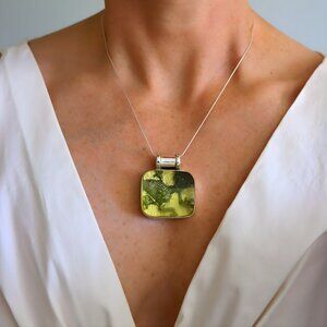 Baltic Amber Necklace with Frog and Lilly-Sterling Silver